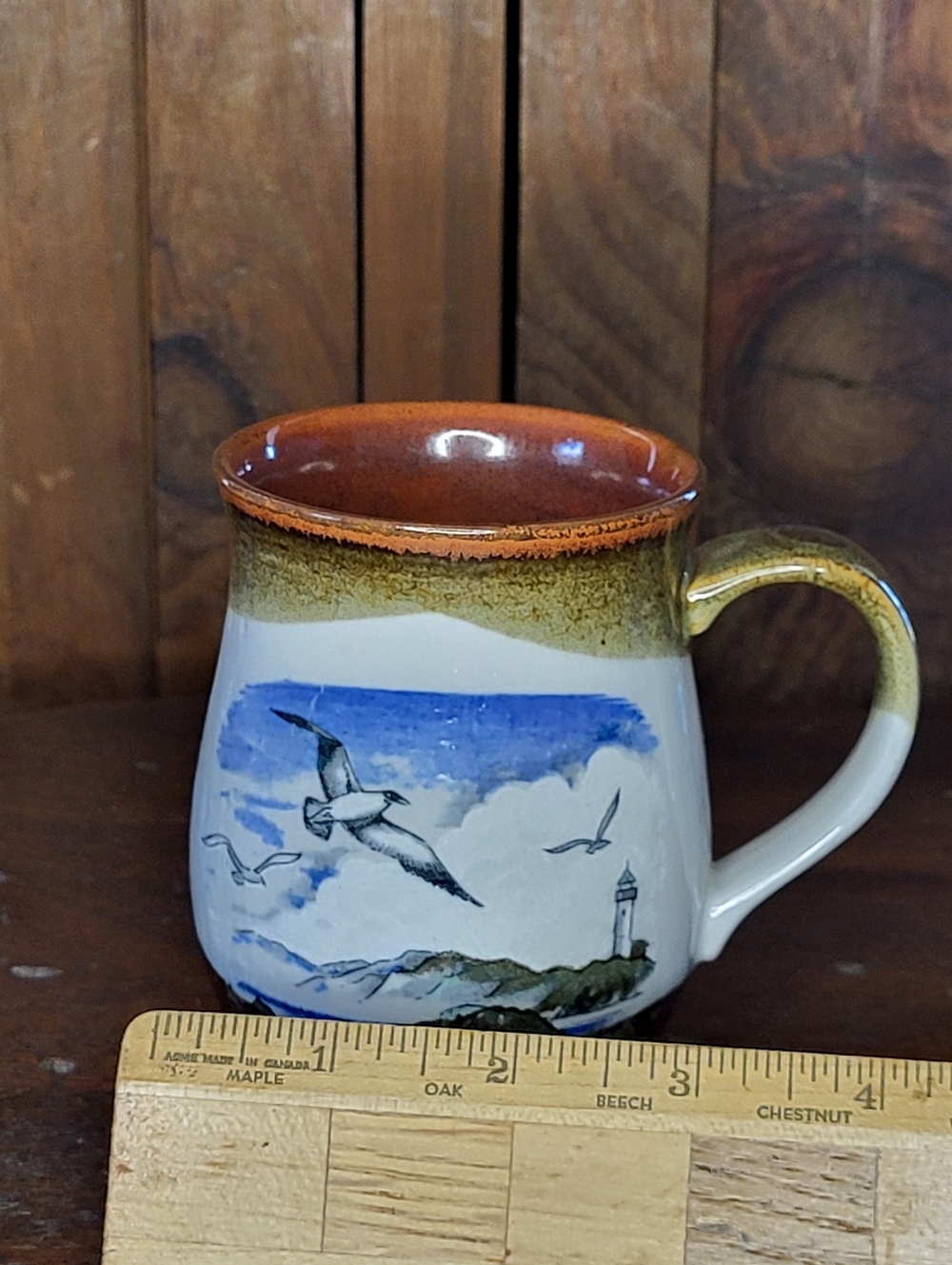 Coastal Seagull Scenic Ceramic Mug in Brown and Blue - Picture 5 of 9